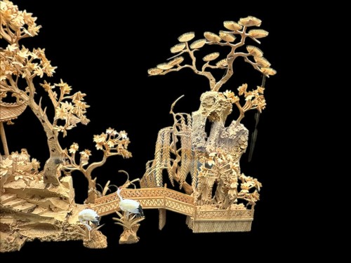 Vintage 20th Century Chinese Cork Diorama Hand Carved in Glass Case Fujian Art - Picture 17 of 24