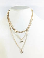 Gold Tone Triple Chain Initial Letter C Rhinestone Pendant Necklace 19 inches