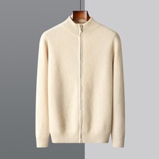 Winter New 100 Wool Sweater Men's Cardigan Half Turtleneck Wool Jacket Business