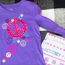 winter pajama set outfit purple peace pants shirt top waffle knit XL sleep