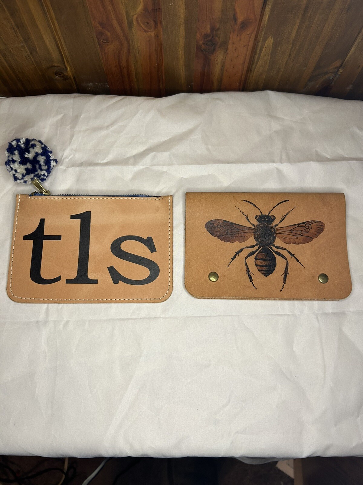 Handmade butterfly leather wallet with zipper and snaps set of 2