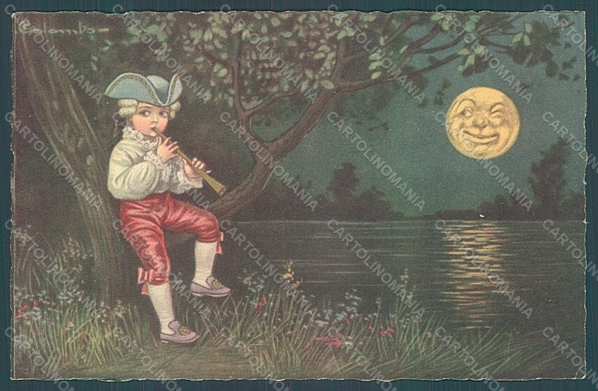 Artist Signed Colombo E. Boy Venetian Paper Moonserie 2092 postcard HR2707