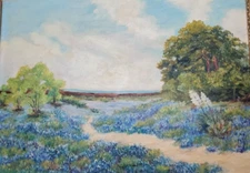 Oil Painting Coastal Blue Wildflower Field Summer Landscape