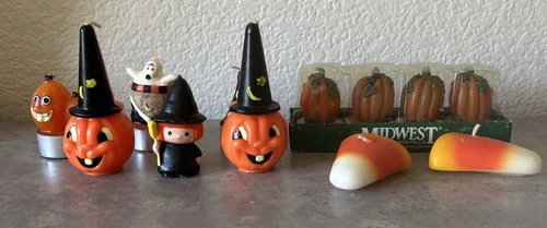 12 Vintage Fall Halloween Candles-Pumpkins-Witch-Candy Corn-Gurley - product listing photo