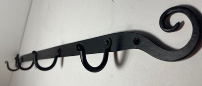 Rattail Wall Mount Metal Coat Cookware Skillet Rack 4 Hooks 26 1/2'' L FARMHOUSE