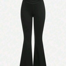 SHEIN Girls' Black Knitted High Waist Ruffle Flared Pants - Size 15Y, Casual