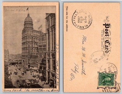 Park Row Building NYC 1907 Postcard - Klamath Falls, Oregon Postmark