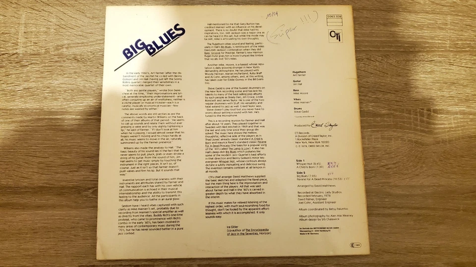 Art Farmer & Jim Hall - Big Blues - Vinyl Record LP - CTI - 1978 - Image 3 of 4