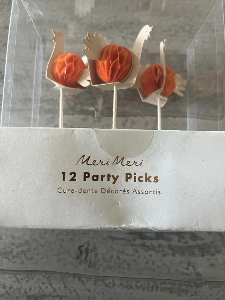 NEW MERI MERI Thanksgiving Turkey Cupcakes Appetizers Party Picks 12 pc - Image 2 of 4