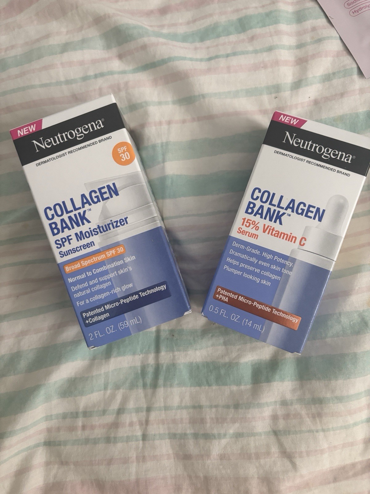 BRAND NEW Neitrogena Collagen Bank SPF Moisturizer Sunscreen AND Vitamin C Serum