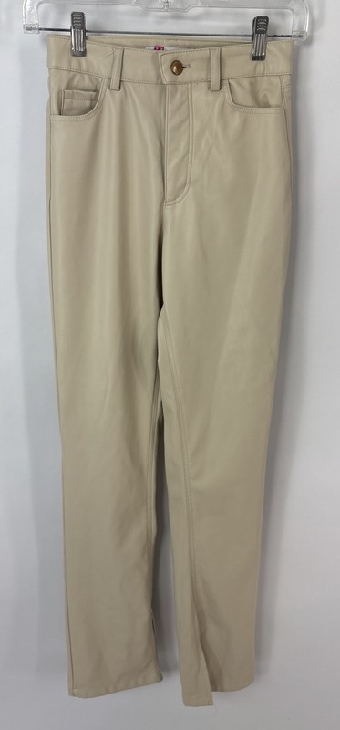 Zara Beige High Waisted Faux Leather Waist Stretch Trousers Size 00 US 32 EU