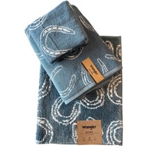 Wrangler Blue Horseshoe Bathmat 2 Bath 2 Hand Towel Set Cowboy Cowgirl Western