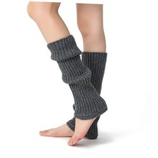Leg Warmers for Women 30 Wool Blend Speckled Knit, Cozy Ribbed Darkgrey
