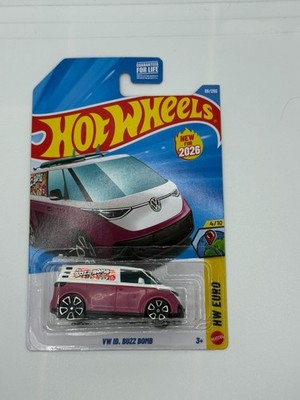 HOT WHEELS 2026 VW ID. BUZZ BOMB CANDY WHITE WITH PINK CLADDING 86/250 JJH46 NEW