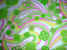 JoAnn Fabric Cotton Flannel MOD Retro Flower Power Print Green Pink 45