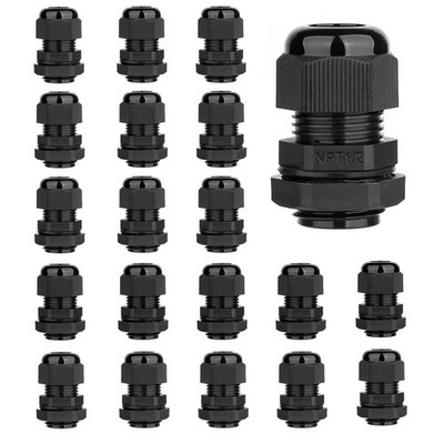 AMPELE 20 Pack 1/2'' NPT Cable Gland Waterproof (20-Pack), Black