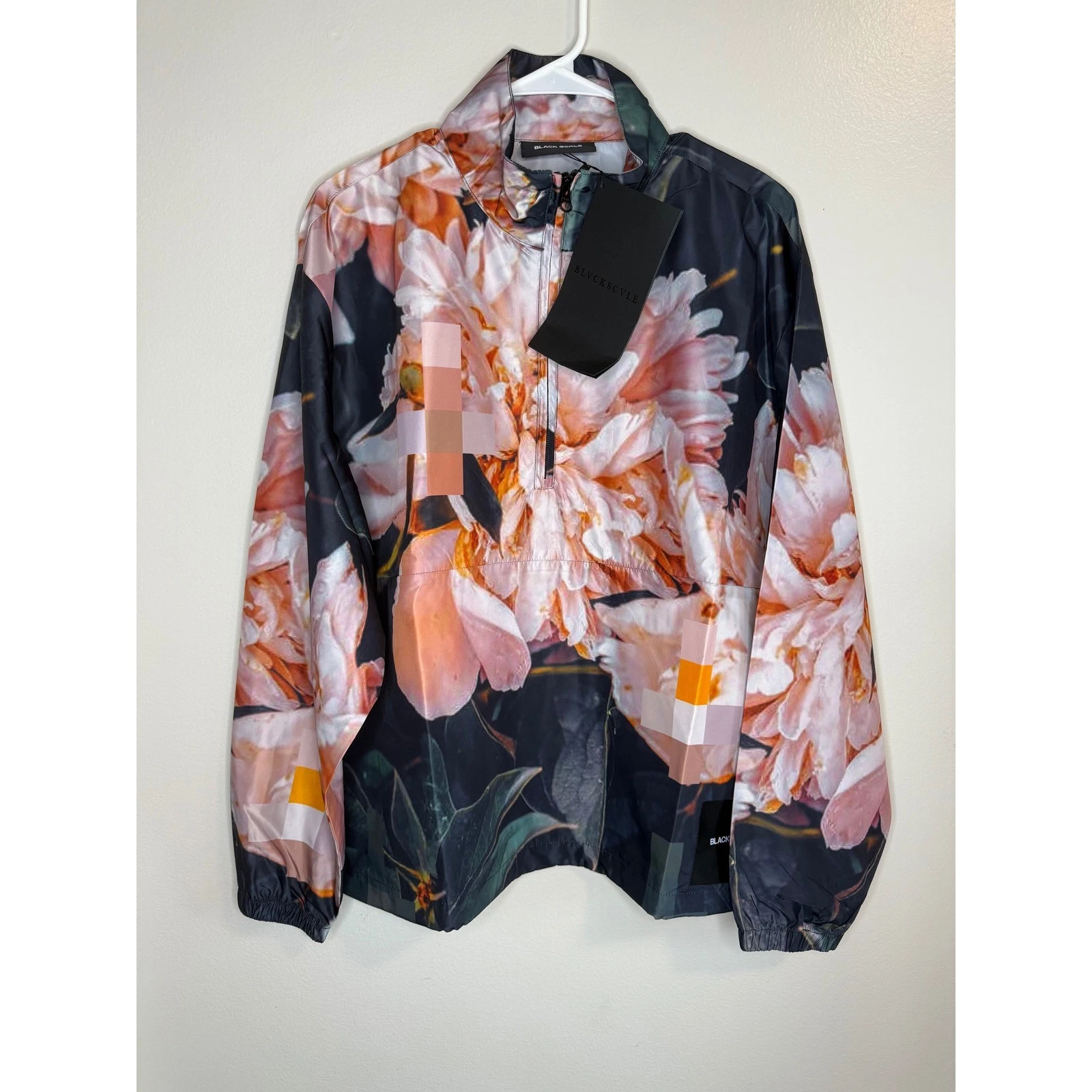 Black Scale Digi Floral Anorak Jacket Pullover Mens Size M