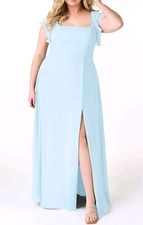 Azazie Bondi A Line Chiffon Ruffle Dress Sky Blue Plus Size 22