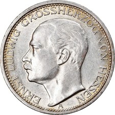 #907399 Grand Duchy of Hessen, Ernst Ludwig, 3 Mark, 1910, Berlin, Silber, VZ+