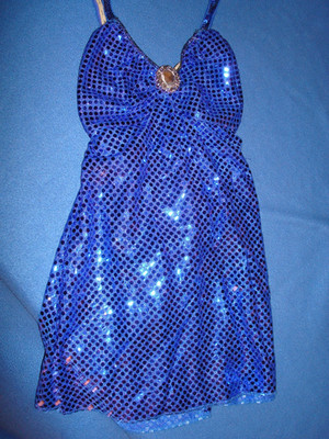 Blue Sequin Mini Disco Dress - 70s 80s Style Disco Party Dress - Size Small