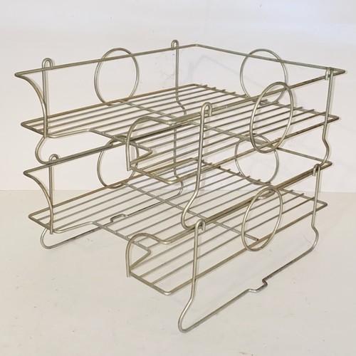 Mid Century Modern 2 Tier Metal Wire Office Desk Top Paper File Holder Organizer - Picture 3 of 11