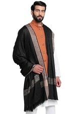 Indian Woven Wool Men's Scarf Shawl Wrap Stole Black 50" X 100"