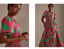 Anthropologie The Somerset Maxi Dress Holly Pink Green Pocket MEDIUM BNWT $168