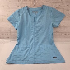 Grey's Anatomy Scrub Top Womens Medium Blue Medical Uniform Short Sleeve Pockets