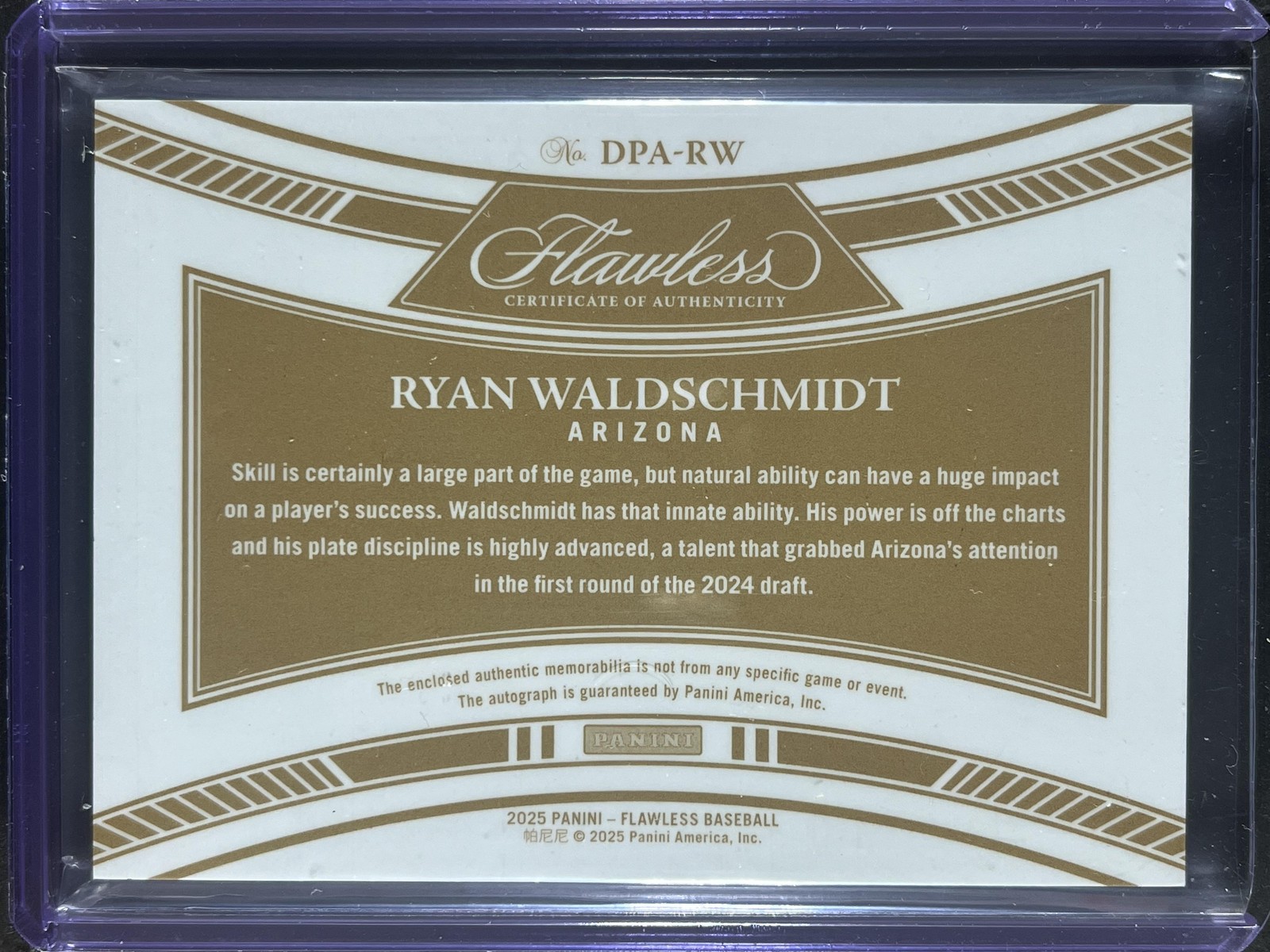 2025 Panini Flawless #DPA-RW Ryan Waldschmidt Draft Patch Auto Ruby #/20 250019 view 2