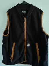 Carhartt Men's Black Fleece Gilet Vest with Brown Trim, XL Relaxed Fit