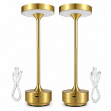 Gold Cordless LED Table Lamp Set of 2 USB-C Touch Dimmable Christmas Gift