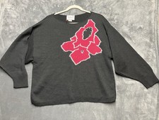 VTG American Beauty Knit Wear Sweater Woman’s L Black Pink Flower Made In USA