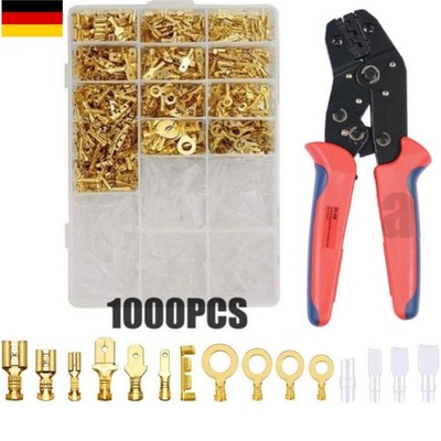 1000 Pcs Kabelstecker Flachsteckhülsen Set  Crimpzangen Drahtschneiderwerkzeug
