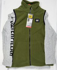 Boys Size M 10/12 CAT 2-Piece Vest Set Long Sleeve Shirt Vest Gray Green