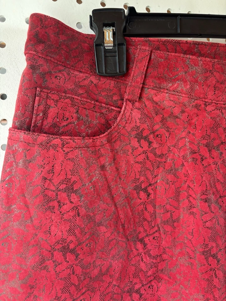 Pantalones Newport News Estilo Fácil 100% Cuero Forrado en Nailon Rojo Floral Gamuza para Mujer 14 Foto 2 de 4