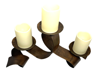 Infinity Metal Candelabra 3 Dish Pillar Candle Platforms Brutalist Centerpiece