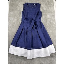 Tommy Hilfiger Navy Blue White Striped Fit Flare Belted Cocktail Dress Size 6