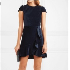 Alice + Olivia Enid Ruffled Velvet Mini Cocktail Dress in Deep Navy Size 10