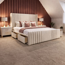 DIVAN BED BASE WITH  MATTRESS OPTION + 54" WINGED HEADBOARD 3FT, 4FT6 , 5FT