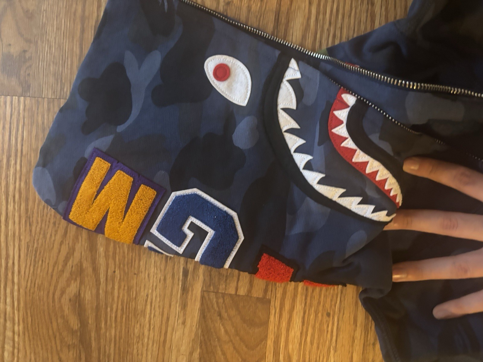 A Bathing Ape Shark Camouflage Full Zip Hooded Hoodie Black Blue XL Men's thumbnail 4