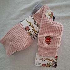 Ed Hardy 2-Pack Socks Super Soft Slouchy / Leg Warmers Size 4-10 Pink / Gray NWT