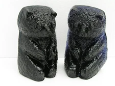 Vintage 2010 BLENKO Glass Pair Dark Cobalt Blue Bear Cub Bookends