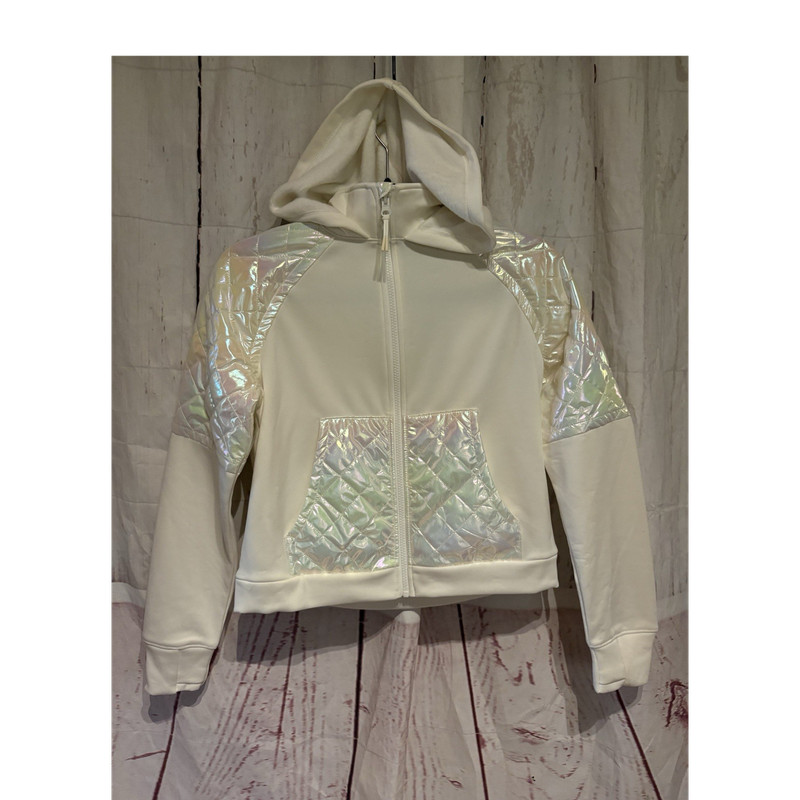 TEK GEAR Girls Hooded Full Zip Quilted Jacket XL (14/16) White Iridescent