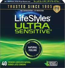 LifeStyles Ultra Sensitive Lubricated Latex Condoms, 40 Count Pack