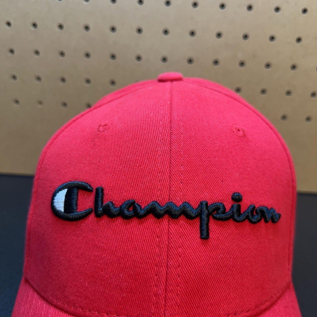 Champion Hat Cap Strap Back Mens One Size Red Script Logo Baseball NEW View 2