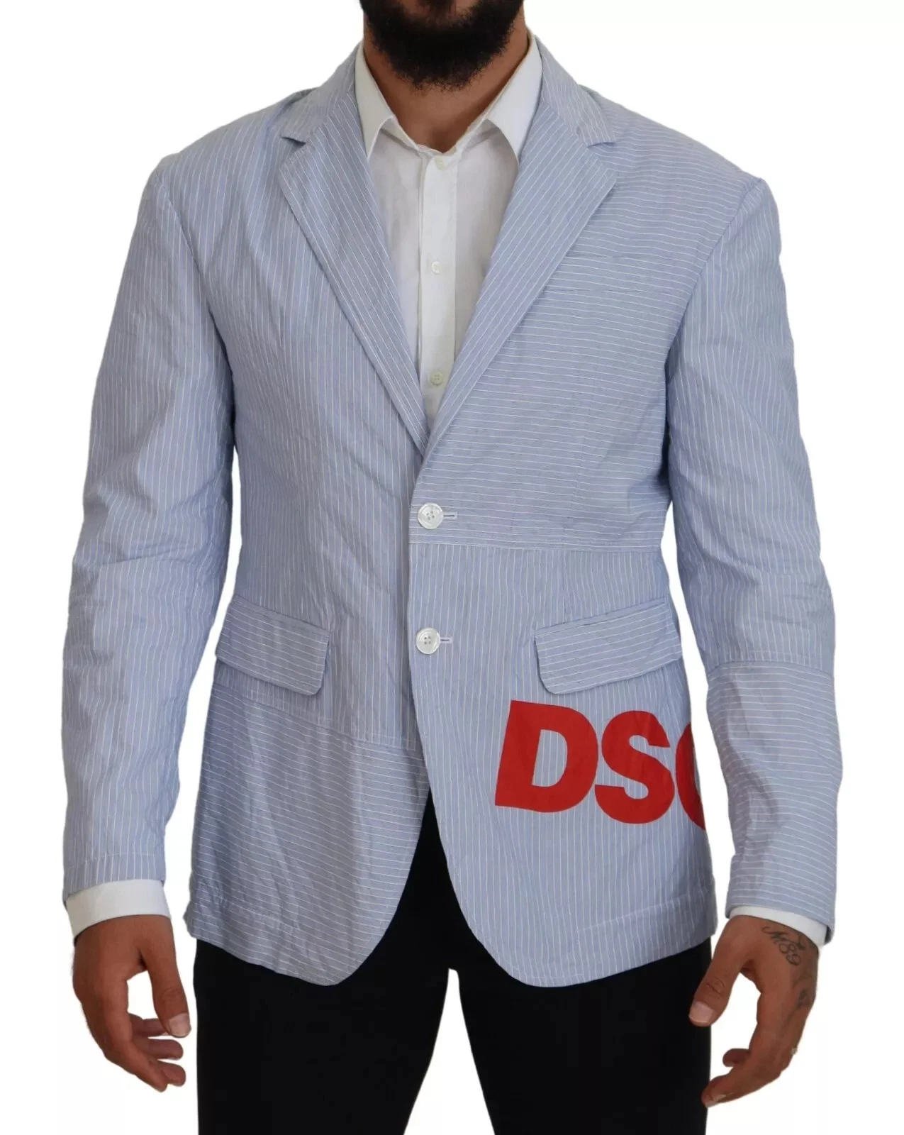 DSQUARED2 Blazer uomo Dsquared² blu a righe monopetto formale cappotto autentico