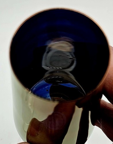 Set Of Two Pier 1 Copper Cobalt Blue Inside Clear Stem Flute Glasses Stunning - Picture 2 of 9