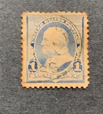 1890 UNITED STATES SCOTT #219 BENJAMIN FRANKLIN DULL BLUE 1 CENT USED NGH FINE