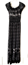 Arianna Maxi Dress Smocked Elastic Neckline & Waist Blk Wht Sz S/M #15646