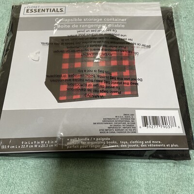 Black Red Plaid Collapsible Storage Cube Bin 9 X 9 X 8 New Sealed